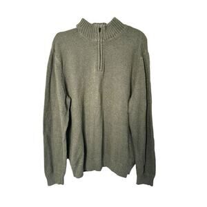 Eddie Bauer Sweater Mens Large 100% Cotton Tan Green 1/4 Zip Pullover Outdoor